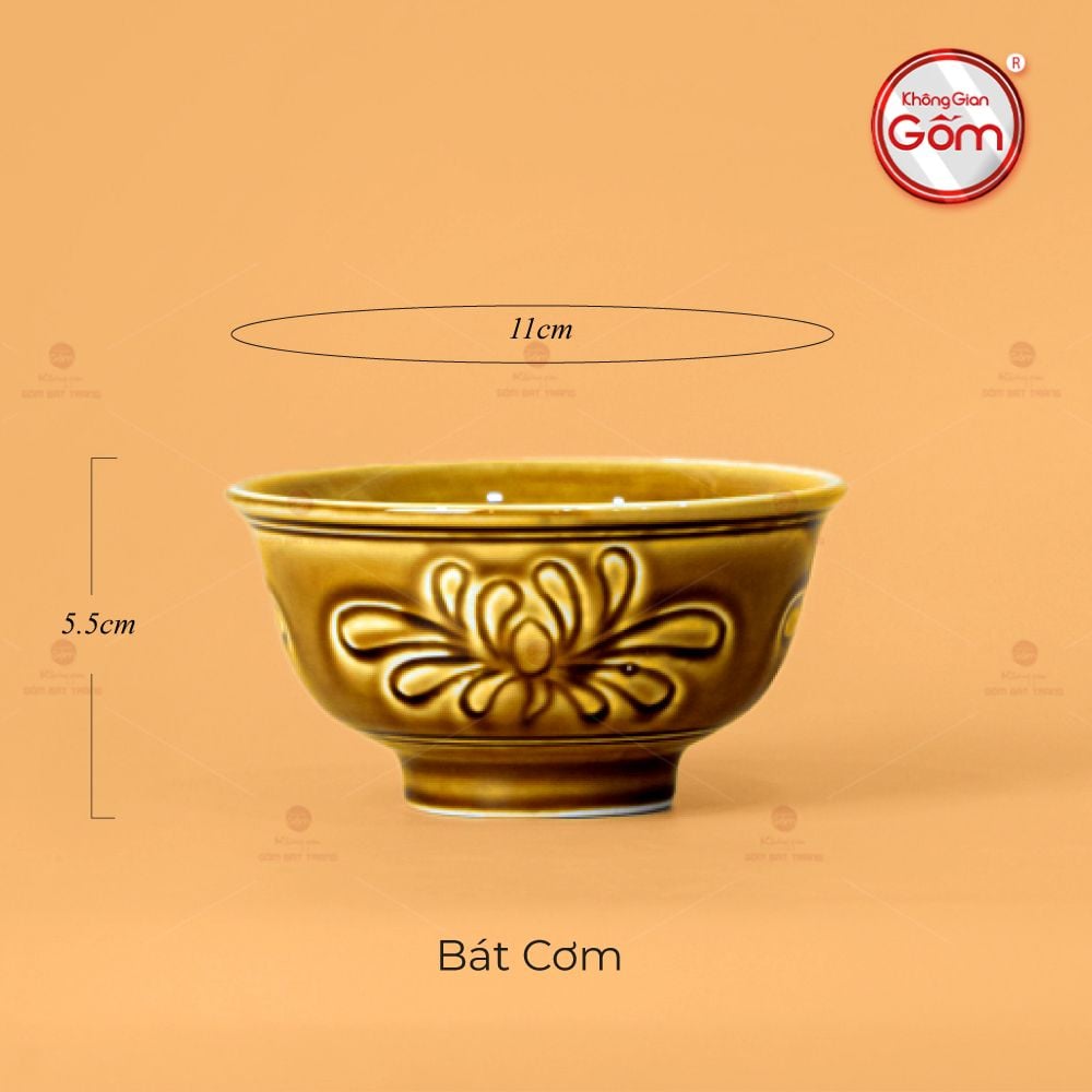 Bộ Bát Đĩa Men Nâu Vân Hoa Cúc