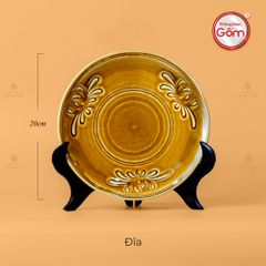 Đĩa Men Nâu Vân Hoa Cúc