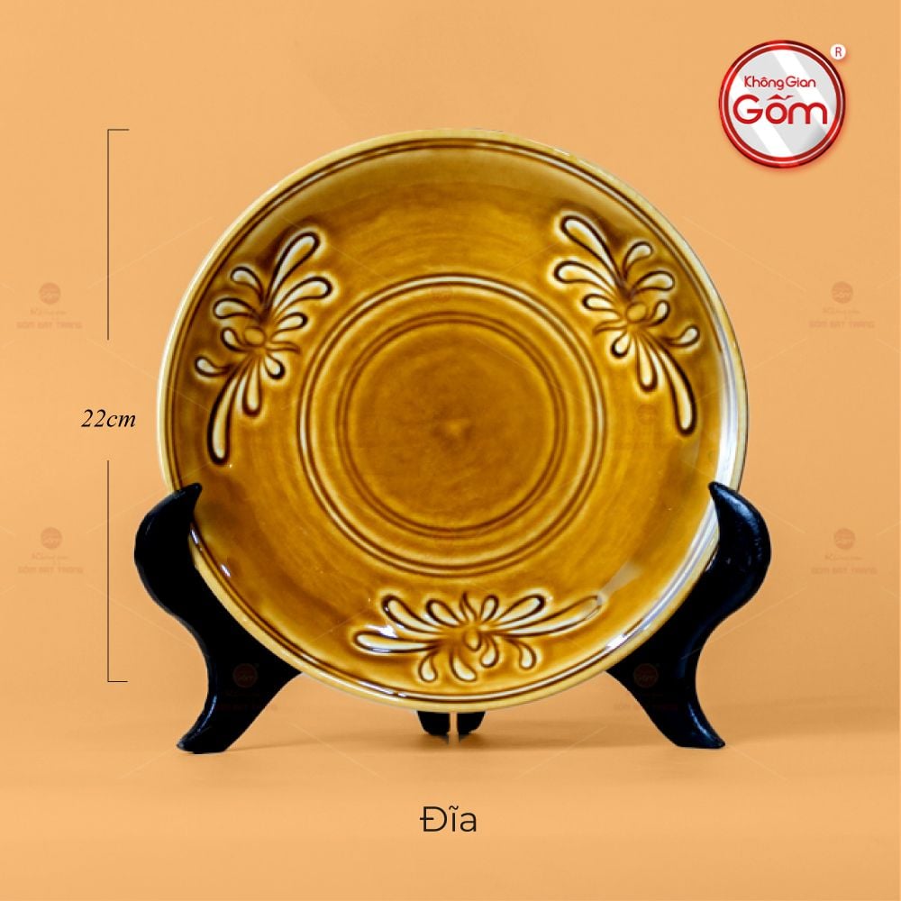 Bộ Bát Đĩa Men Nâu Vân Hoa Cúc