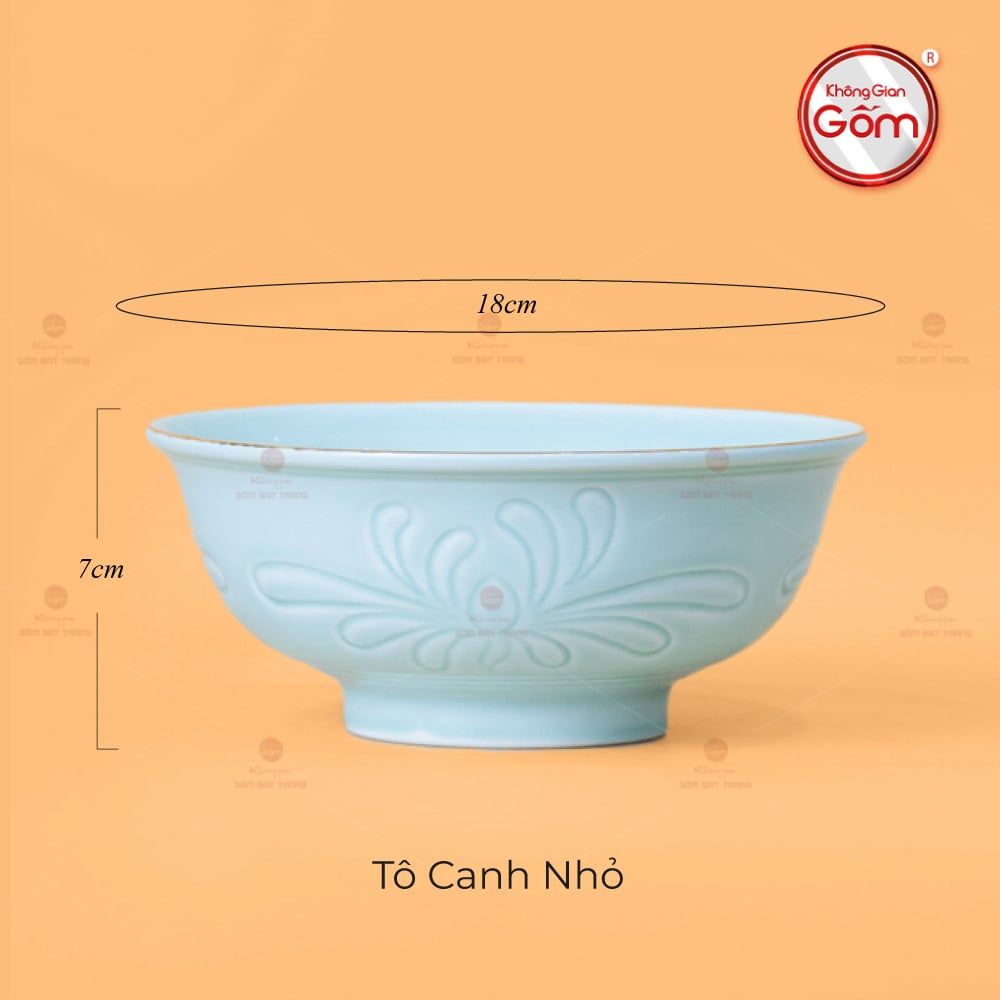Bộ Bát Đĩa Men Xanh Ngọc Hoa Cúc Kẻ Vàng