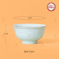 Bát Cơm Men Xanh Ngọc Hoa Cúc Kẻ Vàng