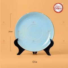 Đĩa Men Xanh Ngọc Hoa Cúc Kẻ Vàng