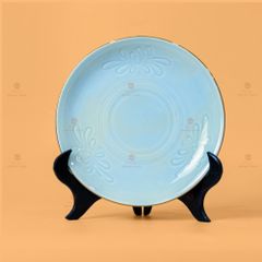 Đĩa Men Xanh Ngọc Hoa Cúc Kẻ Vàng