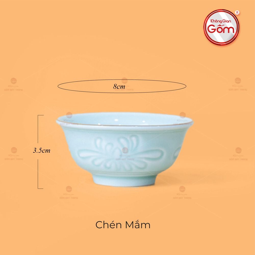 Bộ Bát Đĩa Men Xanh Ngọc Hoa Cúc Kẻ Nâu
