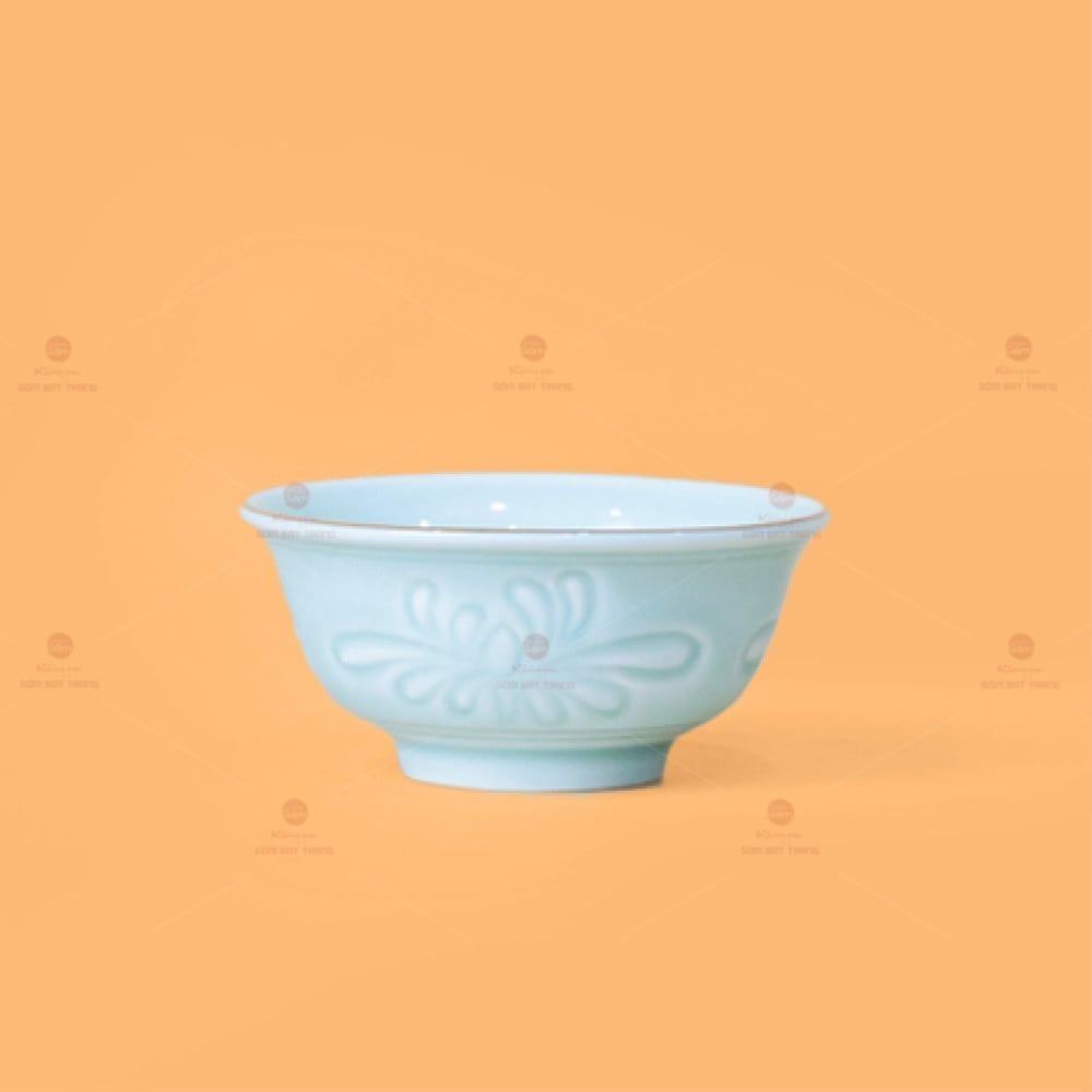 Bộ Bát Đĩa Men Xanh Ngọc Hoa Cúc Kẻ Nâu