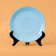 Đĩa Men Xanh Ngọc Vân Hoa Cúc Kẻ Nâu