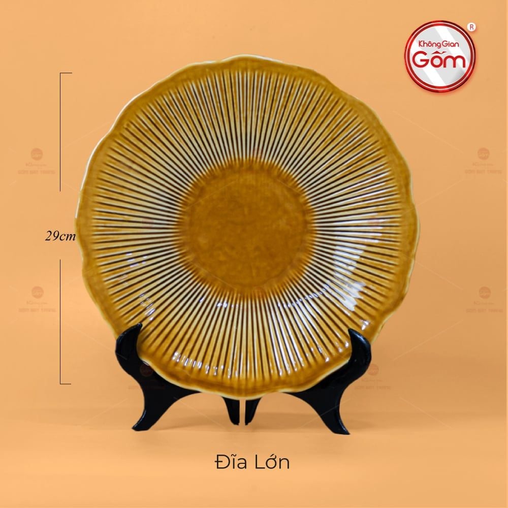 Bộ Bát Đĩa Men Nâu Vân Sen