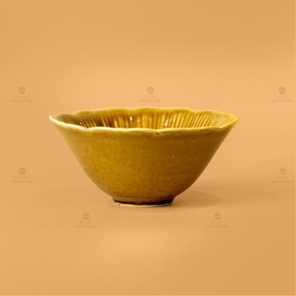 Bộ Bát Đĩa Men Nâu Vân Sen