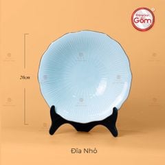 Đĩa Men Xanh Ngọc Vân Sen Kẻ Vàng