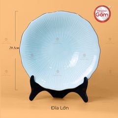 Đĩa Men Xanh Ngọc Vân Sen Kẻ Vàng