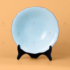 Bộ Bát Đĩa Men Xanh Ngọc Vân Sen Kẻ Vàng