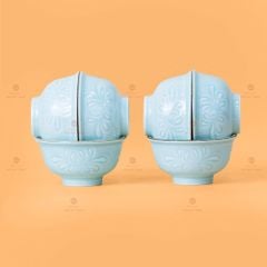 Bát Cơm Men Xanh Ngọc Hoa Cúc Kẻ Vàng