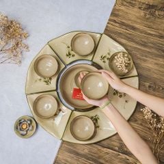 Bộ Bát Đĩa Hoa Mặt Trời Đào Chuồn