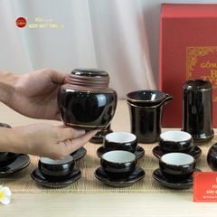 Bộ Ấm Chén Búp Sen Nâu Kẻ Vàng