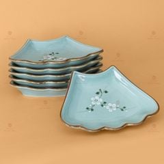 Bộ Bát Đĩa Hoa Mặt Trời Men Xanh Đào Trắng