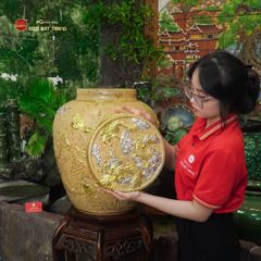 Chum Sành Cá Chép Vượt Vũ Môn Kim Sa Chạm Nổi Dát Vàng