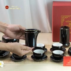 Bộ Ấm Chén Búp Sen Nâu Kẻ Vàng