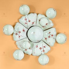 Bộ Bát Đĩa Hoa Mặt Trời Đào Đỏ