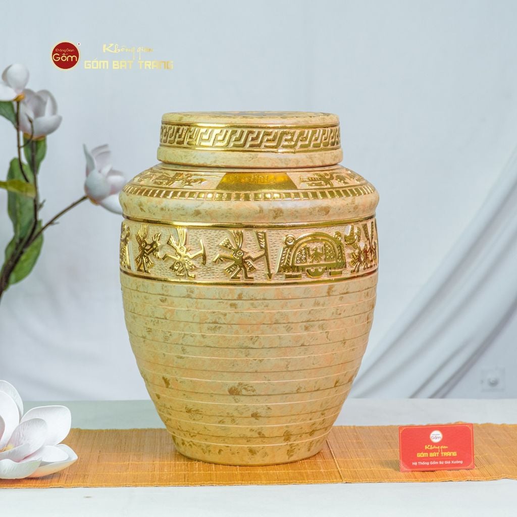 Chum Trống Đồng Kim Sa Chạm Nổi Dát Vàng