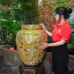Chum Sành Cá Chép Vượt Vũ Môn Kim Sa Chạm Nổi Dát Vàng