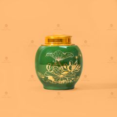Hũ Đựng Trà Men Xanh Ngọc Họa Tiết Hoa Sen Vẽ Vàng