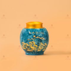 Hũ Đựng Trà Men Lam Mã Đáo Thành Công Vẽ Vàng