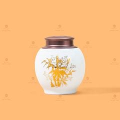Hũ Đựng Trà Men Trắng Họa Tiết Cành Trúc Vẽ Vàng