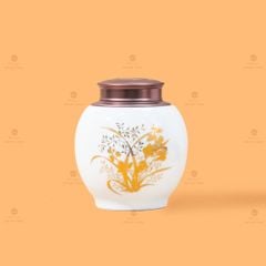 Hũ Đựng Trà Men Trắng Họa Tiết Hoa Vẽ Vàng