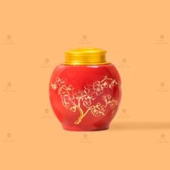 Hũ Đựng Trà Men Đỏ Họa Tiết Hoa Mai Vẽ Vàng