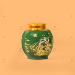 Hũ Đựng Trà Men Xanh Họa Tiết Thuận Buồm Xuôi Gió Vẽ Vàng