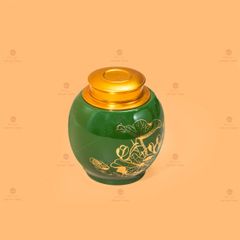 Hũ Đựng Trà Men Xanh Ngọc Họa Tiết Hoa Sen Vẽ Vàng