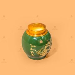 Hũ Đựng Trà Men Xanh Họa Tiết Thuận Buồm Xuôi Gió Vẽ Vàng