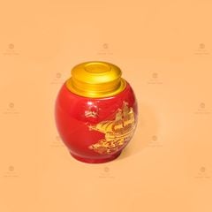 Hũ Đựng Trà Men Đỏ Họa Tiết Thuận Buồm Xuôi Gió Vẽ Vàng