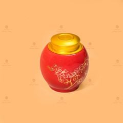 Hũ Đựng Trà Men Đỏ Họa Tiết Hoa Mai Vẽ Vàng