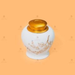 Hũ Đựng Trà Men Trắng Họa Tiết Hoa Mai Vẽ Vàng