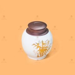 Hũ Đựng Trà Men Trắng Họa Tiết Cành Trúc Vẽ Vàng