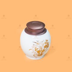 Hũ Đựng Trà Men Trắng Họa Tiết Hoa Vẽ Vàng