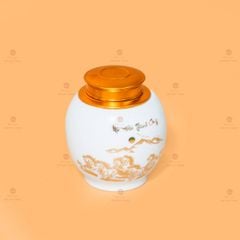 Hũ Đựng Trà Men Trắng Họa Tiết Mã Đáo Vẽ Vàng