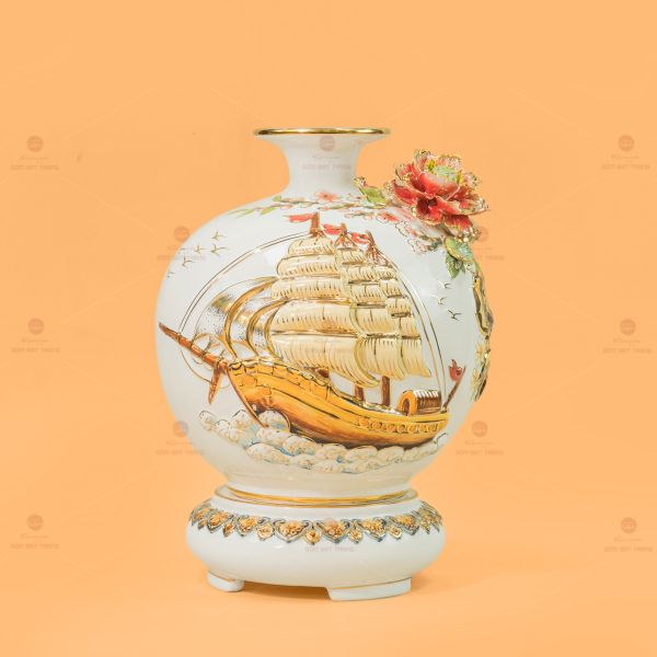 Quả Hút Lộc Men Trắng Thuận Buồm Xuôi Gió Vẽ Vàng