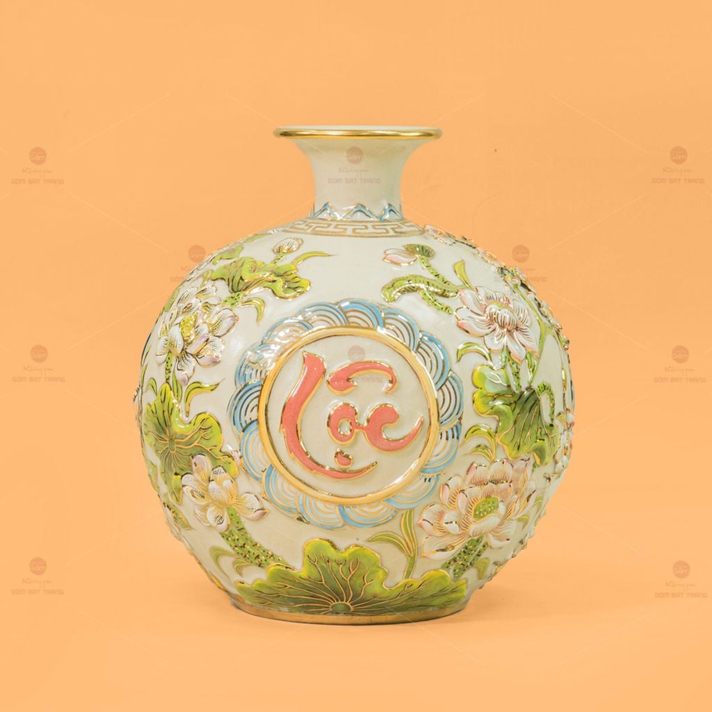 Quả Hút Lộc Men Trắng Rạn Phúc Lộc Thọ Vẽ Vàng