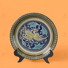 Đĩa Trưng Bày Đắp Nổi Vẽ Màu Phượng Hoàng Tung Cánh