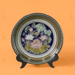 Đĩa Trưng Bày Đắp Nổi Vẽ Màu Hoa Sen