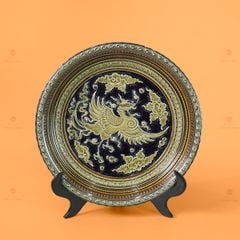 Đĩa Trưng Bày Đắp Nổi Nền Xanh Phượng Hoàng Tung Cánh