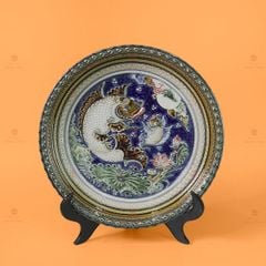 Đĩa Trưng Bày Đắp Nổi Vẽ Màu Cá Chép Ánh Trăng