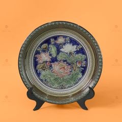 Đĩa Trưng Bày Đắp Nổi Vẽ Màu Hoa Sen Nở