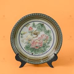 Đĩa Trưng Bày Đắp Nổi Vẽ Màu Hoa Sen Ánh Trăng