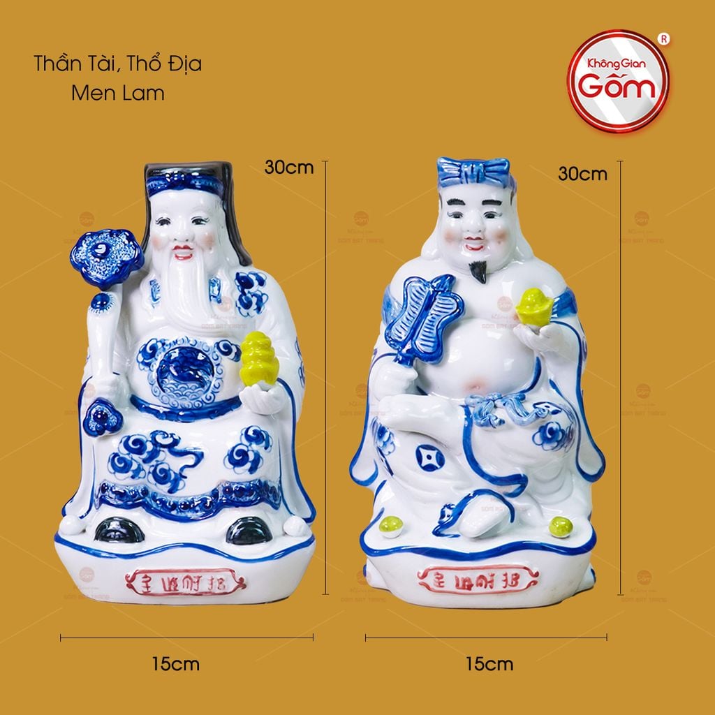 Tượng Thần Tài Thổ Địa Men Lam