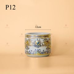 Bát Hương Men Hoàng Tộc Vẽ Vàng Họa Tiết Song Long Chầu Nguyệt