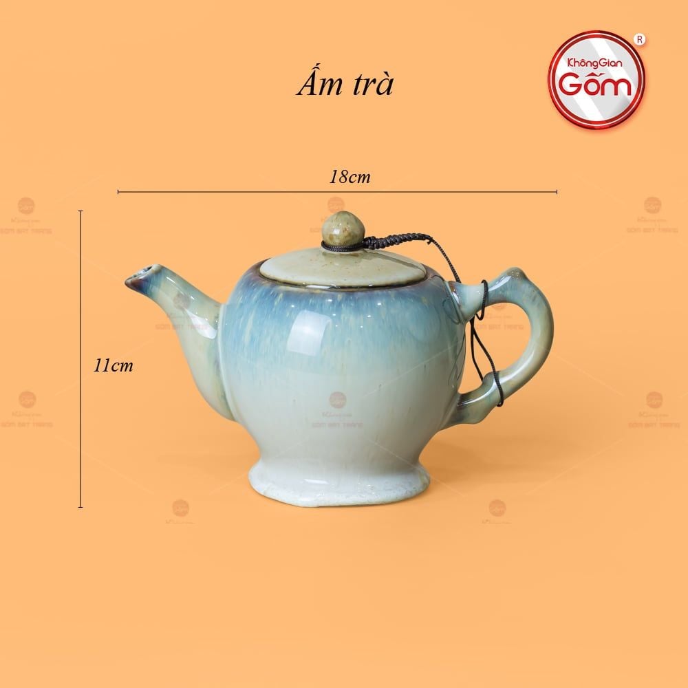 Bộ Ấm Trà Cao Men Hỏa Biến Khay Sen Dài