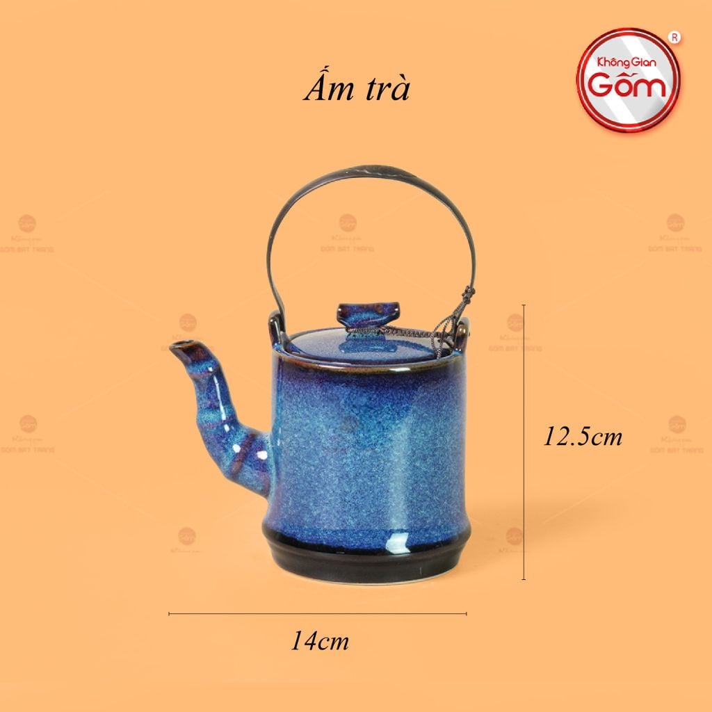 Bộ Ấm Chén Men Xanh Hỏa Biến Đốt Trúc Lòng Rêu